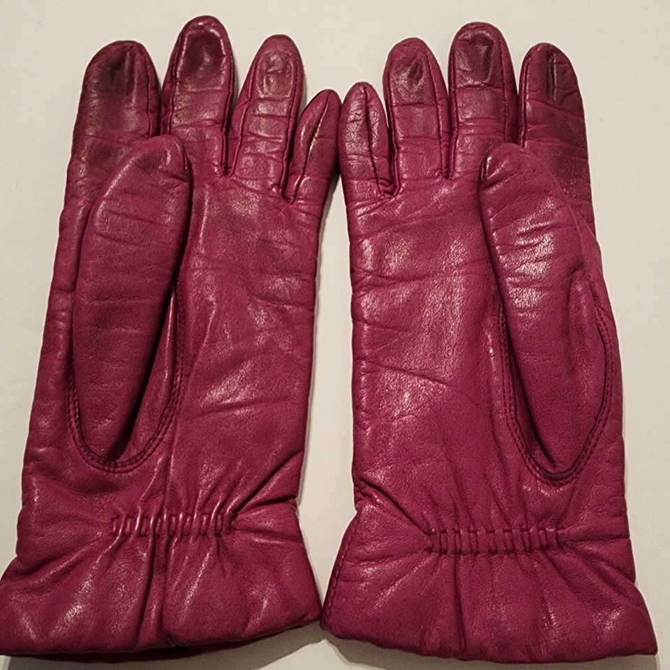 Guantes de cuero magenta Fownes vintage usados para mujer, talla 7,5 Foto 3 de 4
