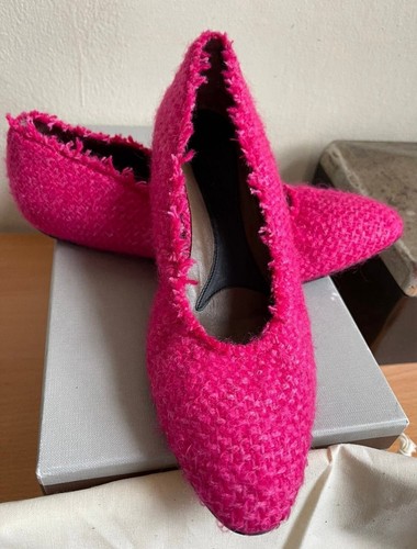MARNI PINK TWEED LEATHER FLAT SHOES ITALY SIZE 7 - Picture 2 of 12