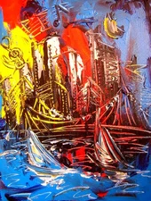 NYC Cityscape Large Abstract Modern Original Oil Painting  MUSIC CANVAS NGRTK