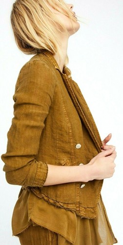 Free People XS Oversized Layered Ruffles Blazer Jacket Military - Picture 5 of 6