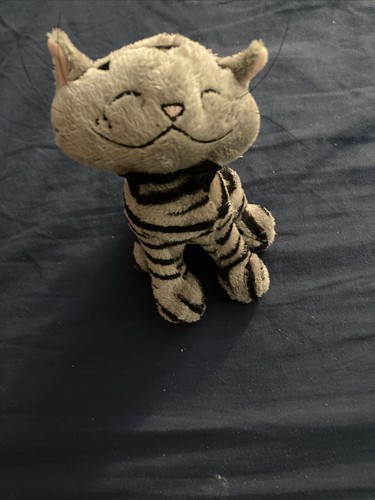 Peluche Russ Berrie 'Aggie' a righe gatto tabby sorridente grigio nero