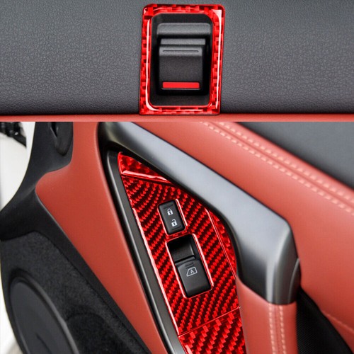 Red Carbon Fiber Door Lock & Window Lift Button Cover Trim For Nissan GT-R R35 - Picture 8 of 15