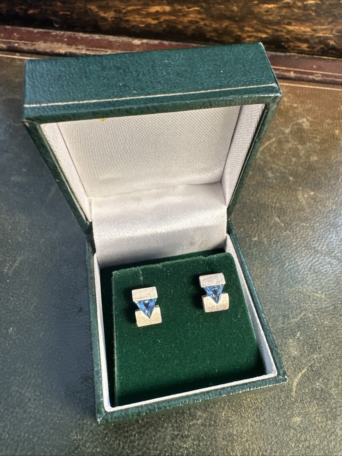 Triangular Cut Blue Tourmaline Brushed Hallmarked… - image 2