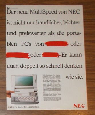 Seltene Werbung NEC MULTISPEED Laptop Portable Computer 1987