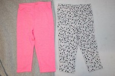 Baby Girls 2 PAIR LOT KNIT PANTS Flowers BRIGHT PINK Elastic Waist SIZE 6-12 MO