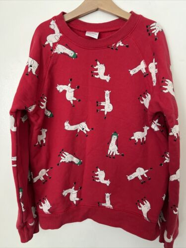 Hanna Andersson 140 10 Christmas Sweatshirt Llama in Green Hat Red - Picture 1 of 7
