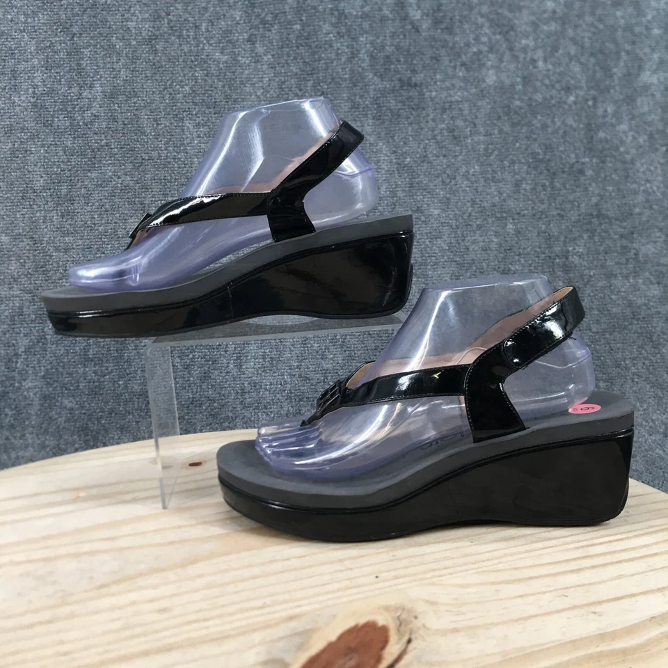 Sandalias Calvin Klein para mujer 9 M Wyomi plataforma honda cuero negro cuña Foto 2 de 4