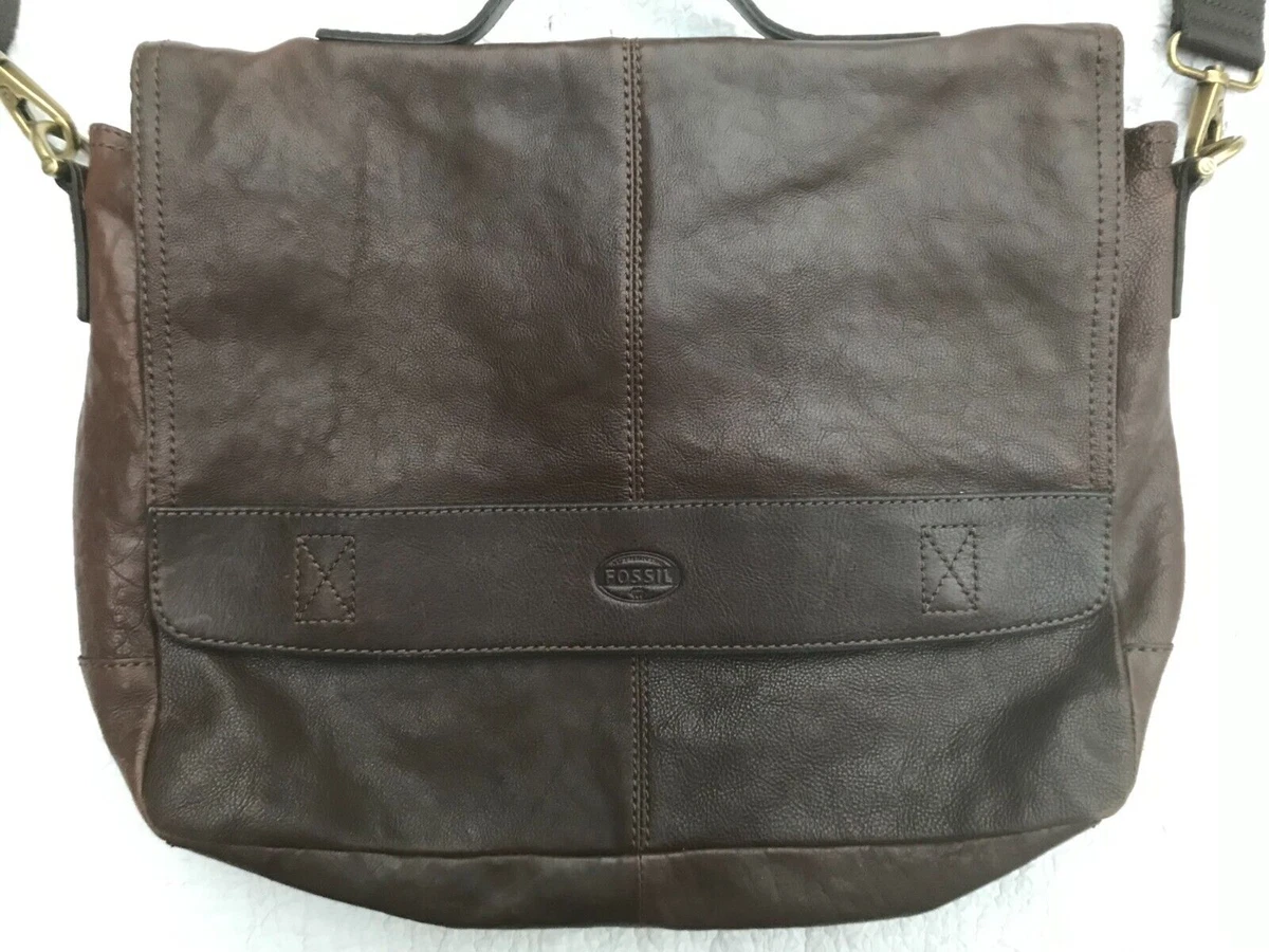 Fossil Men s Crossbody Cowhide Brown Work Messenger Bag eBay