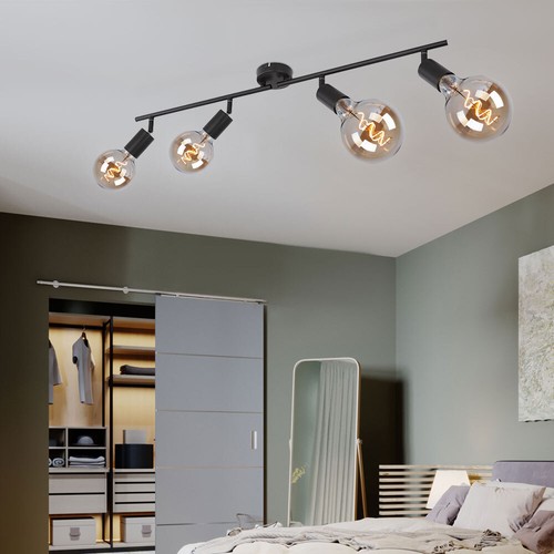 Lampada da Soggiorno Plafoniera Metallo Nero Vintage 4 Fiamma E27 - Foto 4 di 9