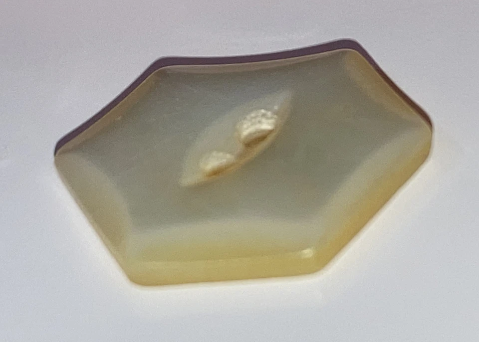 Vintage White Pearl Round Button 2 Hole Eye Center Hexagon Carved Edge 11/16" - Image 2 of 4