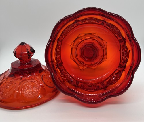 Fostoria Coin Ruby Red Glass Vintage Footed Compote Candy Dish Wedding Bowl - Picture 5 of 9