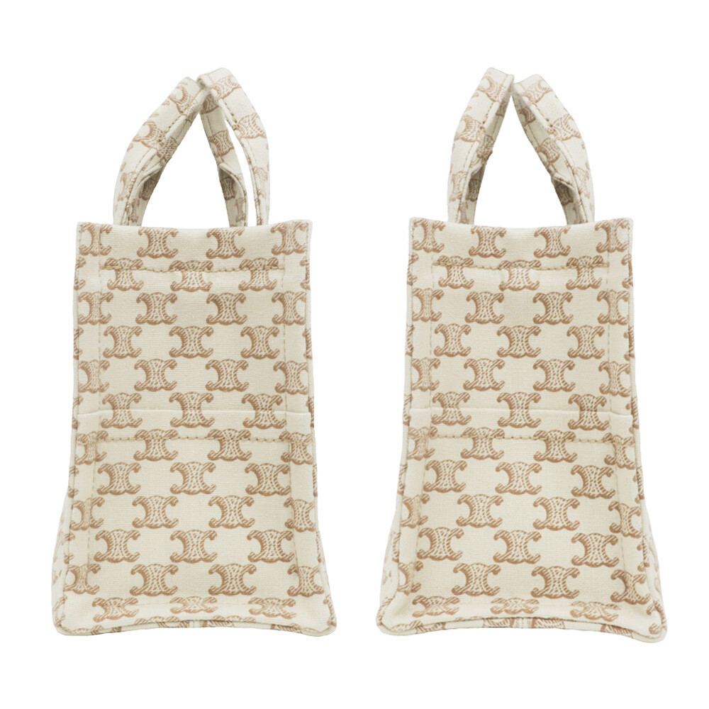 Celine Small Cabas Tie Triomphe White Canvas Print 199162Ez6
