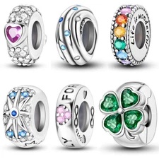 MULA Women 925 Sterling Silver DIY Charm AAA CZ Silicone Plug Clip For Bracelet