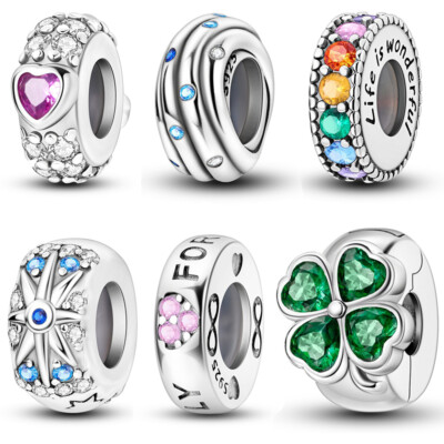 MULA Women 925 Sterling Silver DIY Charm AAA CZ Silicone Plug Clip For Bracelet