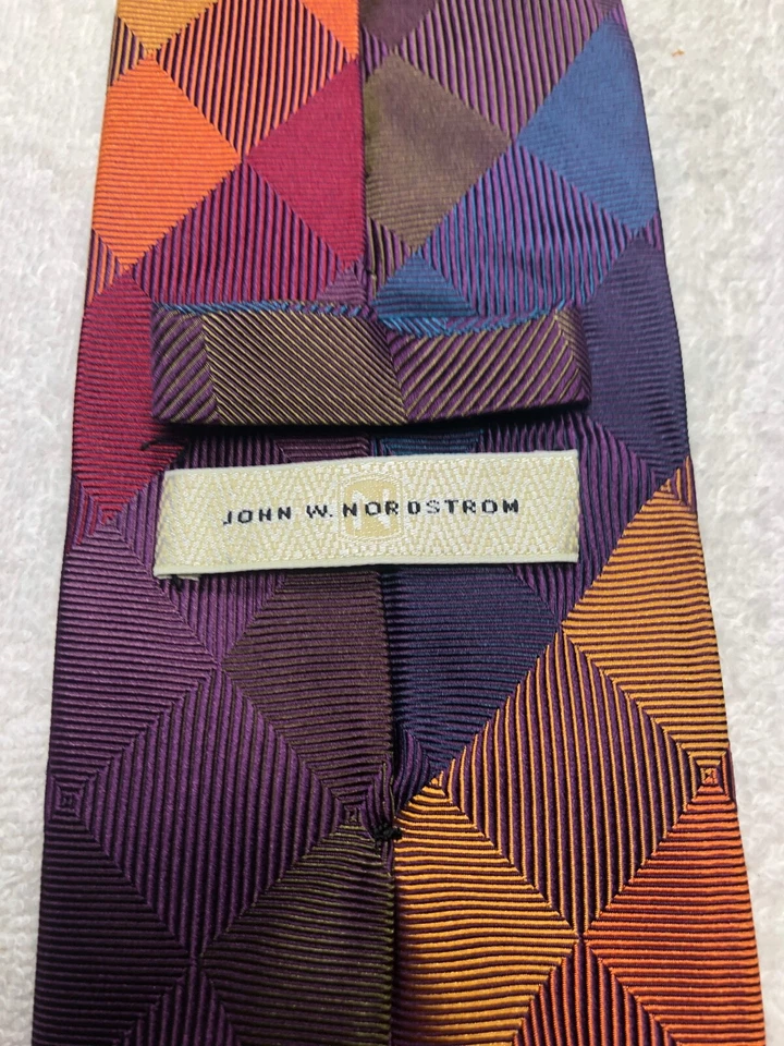 JOHN W NORDSTROM MENS TIE BLUE PURPLE ORANGE GREEN BROWN 4 X 61 - Image 4 of 4