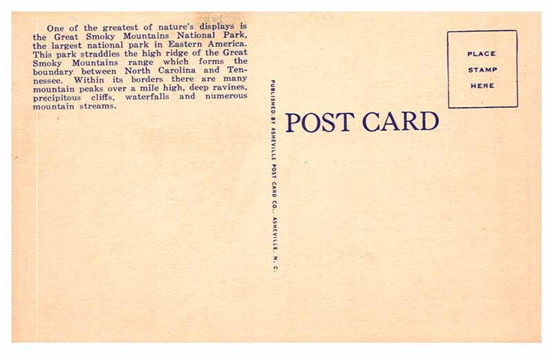 Postcard SCENE Great Smoky Mountain National Park North Carolina NC 10/