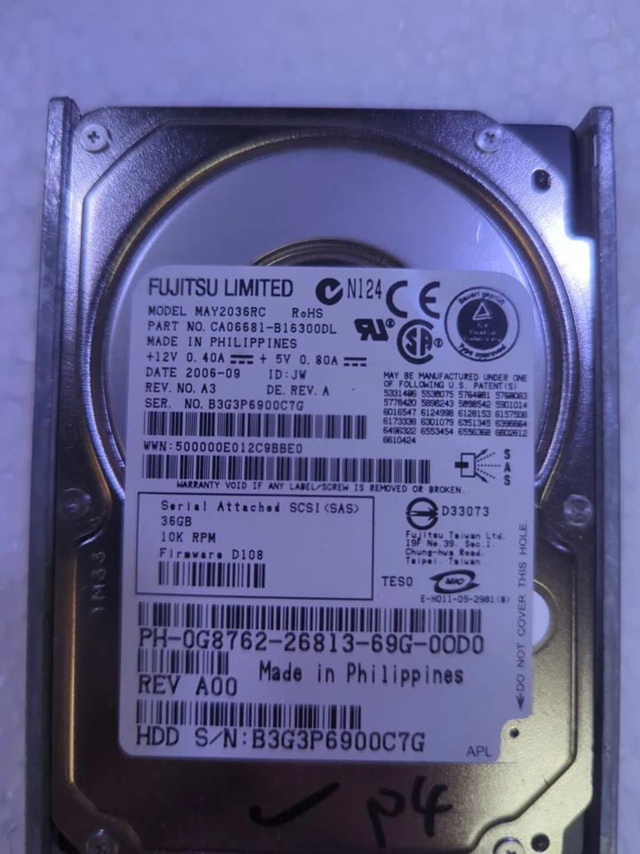 - Dell Fujitsu 36GB 10K 3Gbps SFF 2.5" SAS Hard Drive MAY2036RC G8762 Tested  - Image 2 of 3