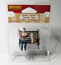 Lemax Christmas  Scene Boy Sitting on Bench Eating Sandwich Dog Begging Retired