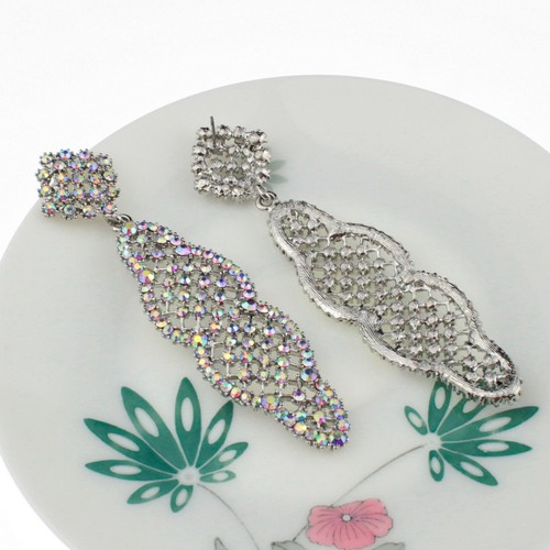 Long Deco Austrian Crystal Rhinestone Chandelier Dangle Earring Prom E102-AB - Picture 4 of 4