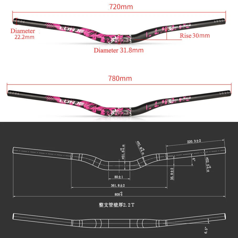 Aluminum Alloy 31.8*720/780mm MTB Mountain Bike Handlebar Stem Riser Bar UP 30mm - Image 3 of 4