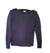 LL Bean Womens Sweater 100% Cotton Basket-Weave Boatneck Pullover Small Navy