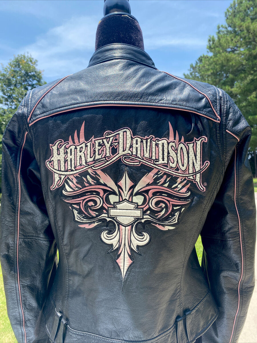 Harley Davidson Women TEMPEST Leather Jacket Black Pink Harley Davidson Women TEMPEST Leather Jacket Black Pink