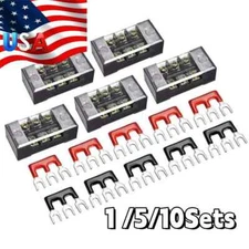 1-10Sets 3-Position 600V 15A Dual Row Screw Terminal Blocks& Pre-Insulated Strip