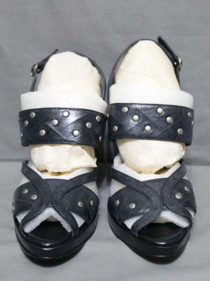 CL BY LAUNDRY Mujer Tacón Cono Slingback Sandalia Múltiples Tallas Cuero Negro NUEVO Foto 4 de 4