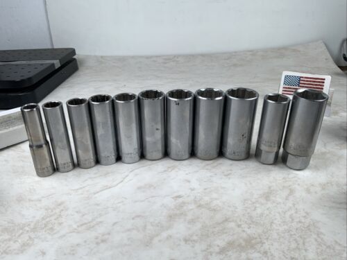 Craftsman 11pc 3/8 Drive Deep Socket Lot, 3/8-7/8 + Spark Plug Sockets, EE USA - Picture 3 of 9