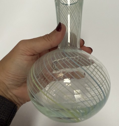 Dansk VTG 1970s Mezza Filigrana Swirl Opaline Art Glass Vase 6" Blue Green - Picture 6 of 10
