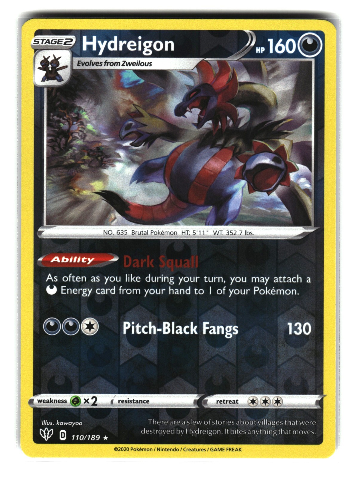 Hydreigon 110/189 Darkness Ablaze Rare Pokemon Card