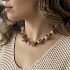 Collier grosses perles de Murano vintage ancien Art Deco Vers 1925 Pâte De Verre