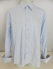 Robert Graham Shirt Long Sleeve French Cuff Pale Blue Floral Jacquard Size 46/18