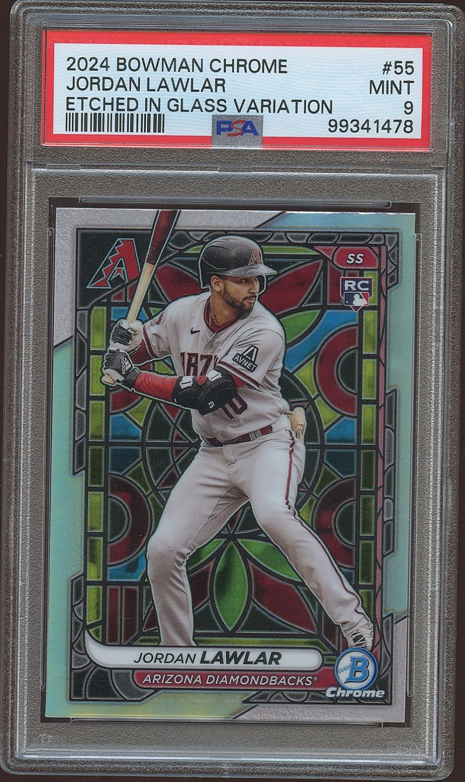 Jordan Lawlar 2024 Bowman Chrome Etched In Glass SSP Rookie Diamondbacks PSA 9