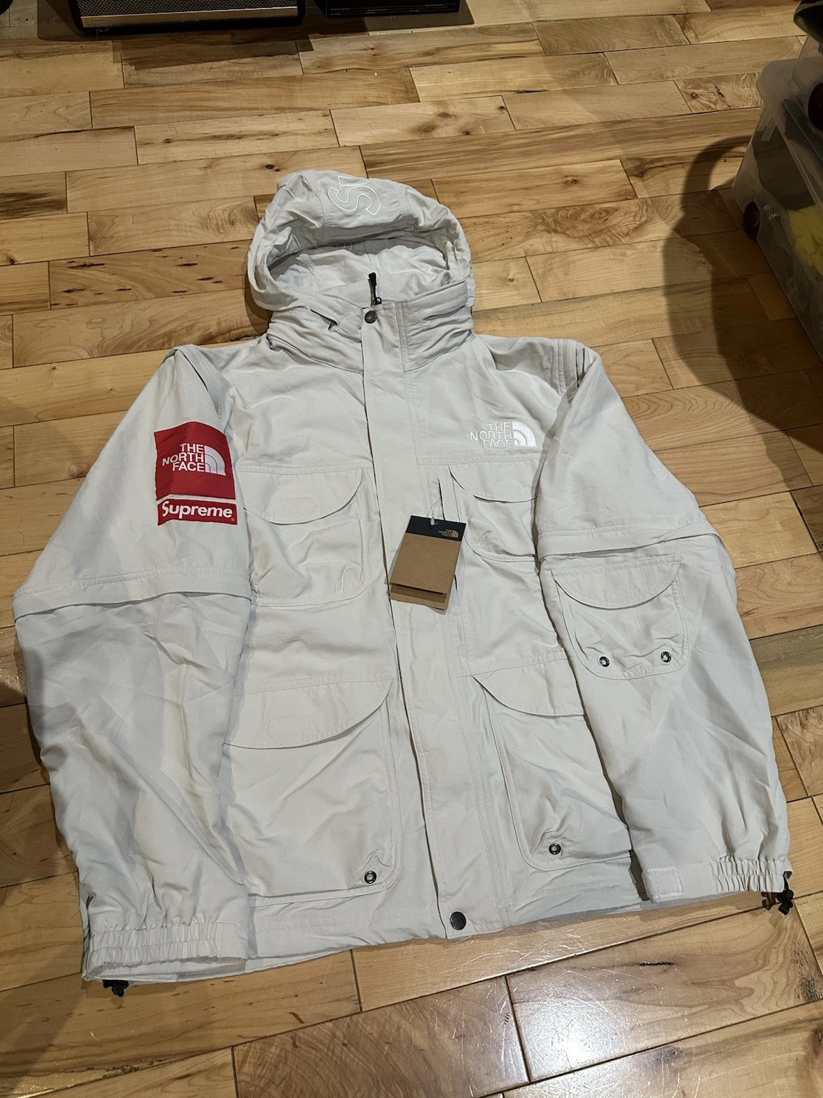 OFF WHITE Giacca convertibile trekking SS22 Supreme x The North Face bianco sporco marrone XL DS