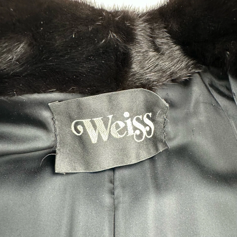 Abrigo de piel Wiess vintage talla 14 visón rancho negro longitud completa forrado satinado genuino Foto 3 de 4