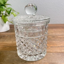 Vtg Biscuit Barrel Crystal Heavy unmarked storage jar cookie jar