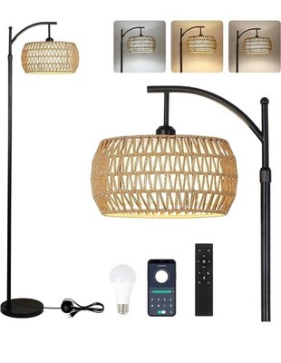 Bogen Stehlampe für Wohnzimmer, dimmbare Stehlampen mit Fernbedienung, Boho 