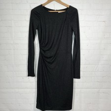 New Loft Dress Womens Size Small Charcoal Long Sleeve Midi Lined Ruched