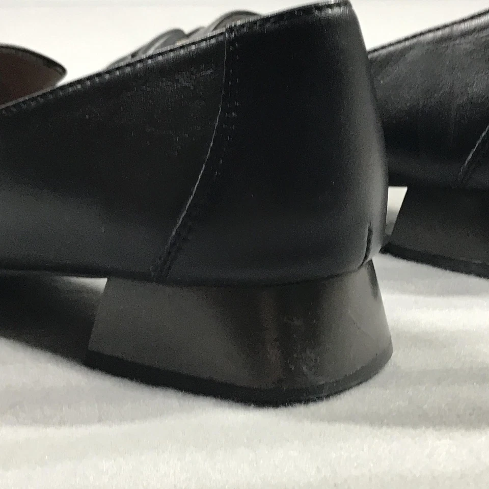 Sapatos femininos Hispanitas tamanho 11 mocassins de couro preto biqueira pontiaguda salto bloco - Imagem 2 de 4