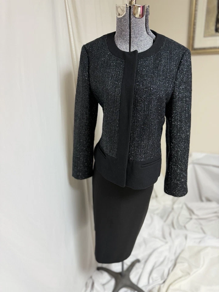 Traje Falda Ann Taylor Talla 12 Conjunto de Dos Piezas Tapeta Francesa Brillo Bolsillo Foto 4 de 4