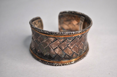 BREIT Korbgeflecht Sterlingsilber Armband rustikale Manschette 51 Gramm 1,25''