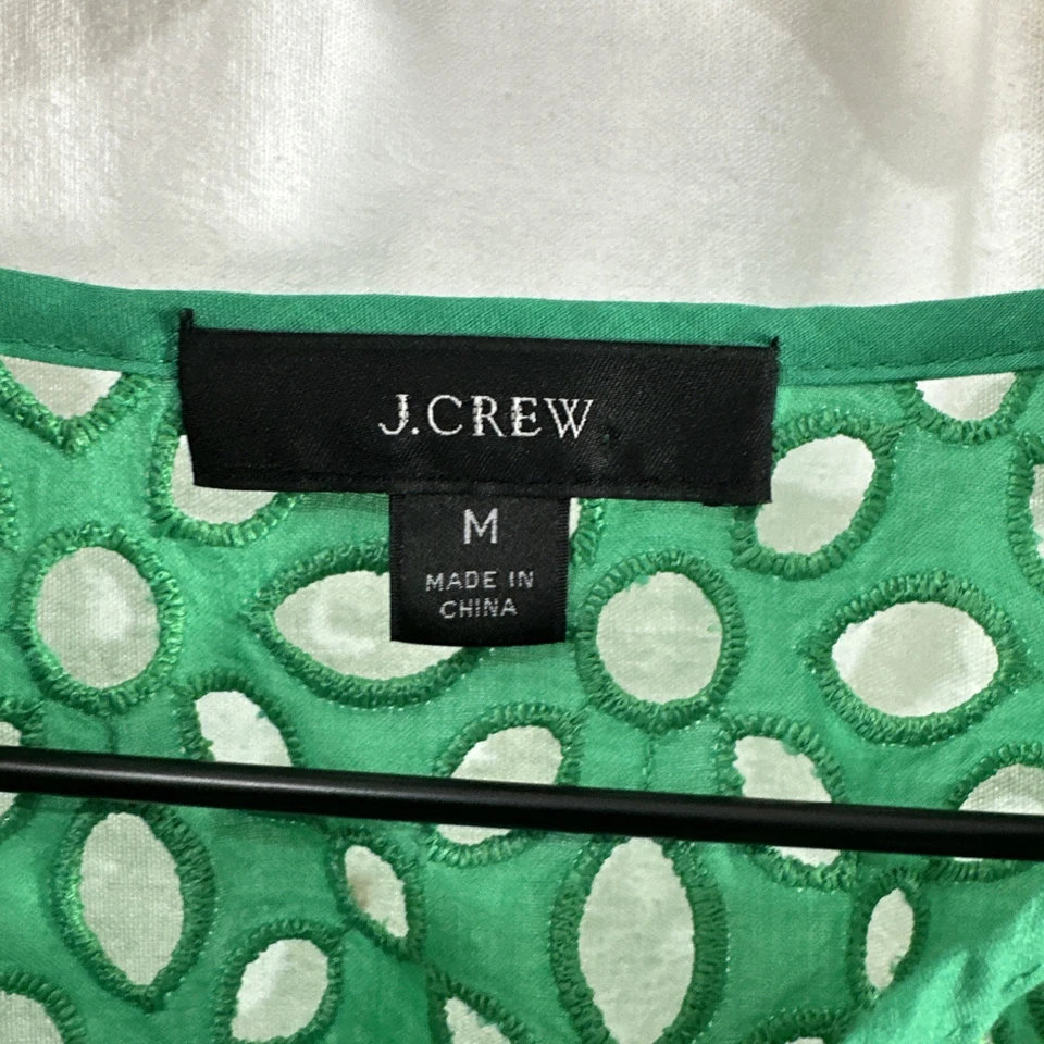 Top J Crew Bordado en Niveles Verde Ojales Transparentes Para Mujer Talla M Boho Colorido Foto 3 de 4