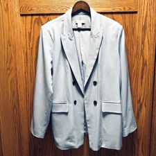 House Of Harlow 1960 Womens Blazer XL Open Front Double Breasted Baby Blue EXC