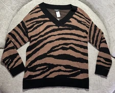 GiGio Women’s Sweater Pullover Zebra Print Size Large NWT Brown And Black