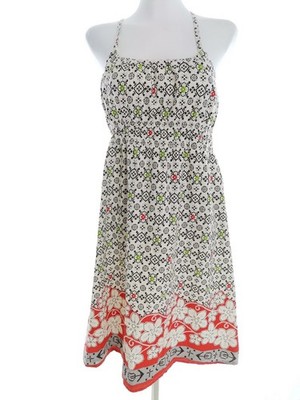 MONROW Damen A-Linien-Kleid Gr. L Creme Baumwolle 100% Ärmellos Midi