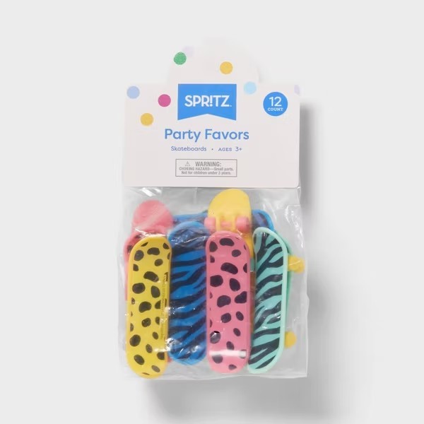 Fun Party Favors Mini Skateboard Set, 12 Pack Multicolor Animal Print Design