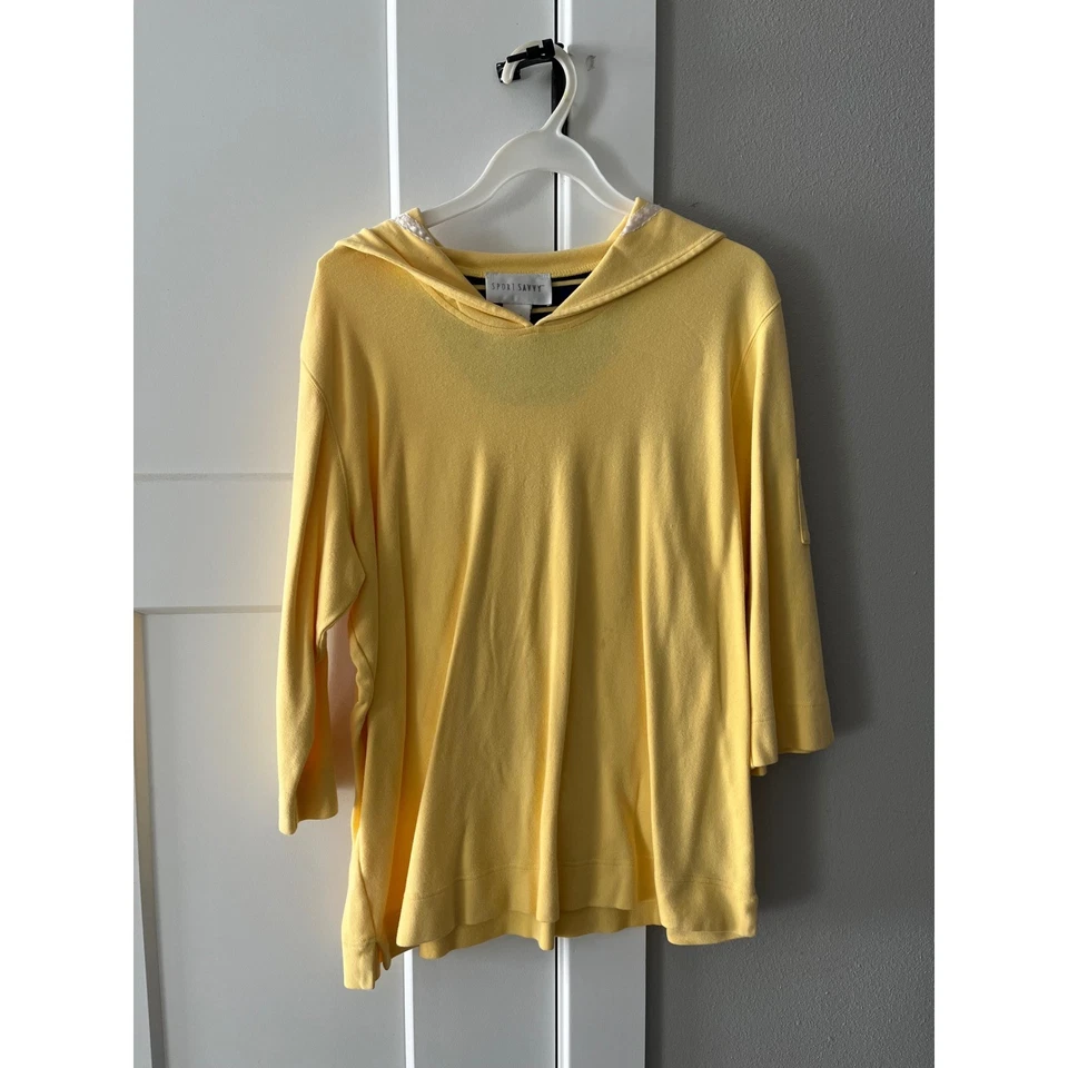 Sudadera con Capucha Sport Savvy de Algodón Amarillo con Detalle de Cuello Marinero Talla L Foto 2 de 4