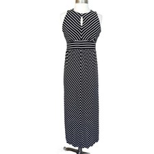 LOFT Black & White Chevron Stripe Maxi Dress Medium Maternity Sleeveless Jersey