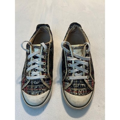 Coach Barrett Plaid Metallic Gold Logo Sneakers Womens 9B Q322 F0007/G09